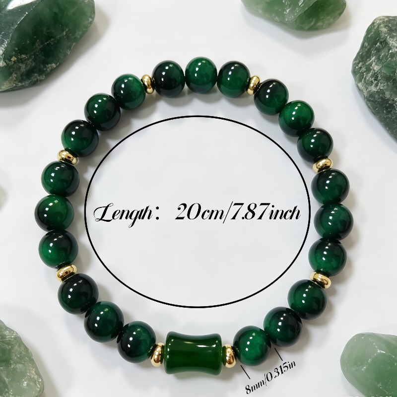 Women's Dark Green Chalcedony Beaded Bracelet, Vintage Elegance